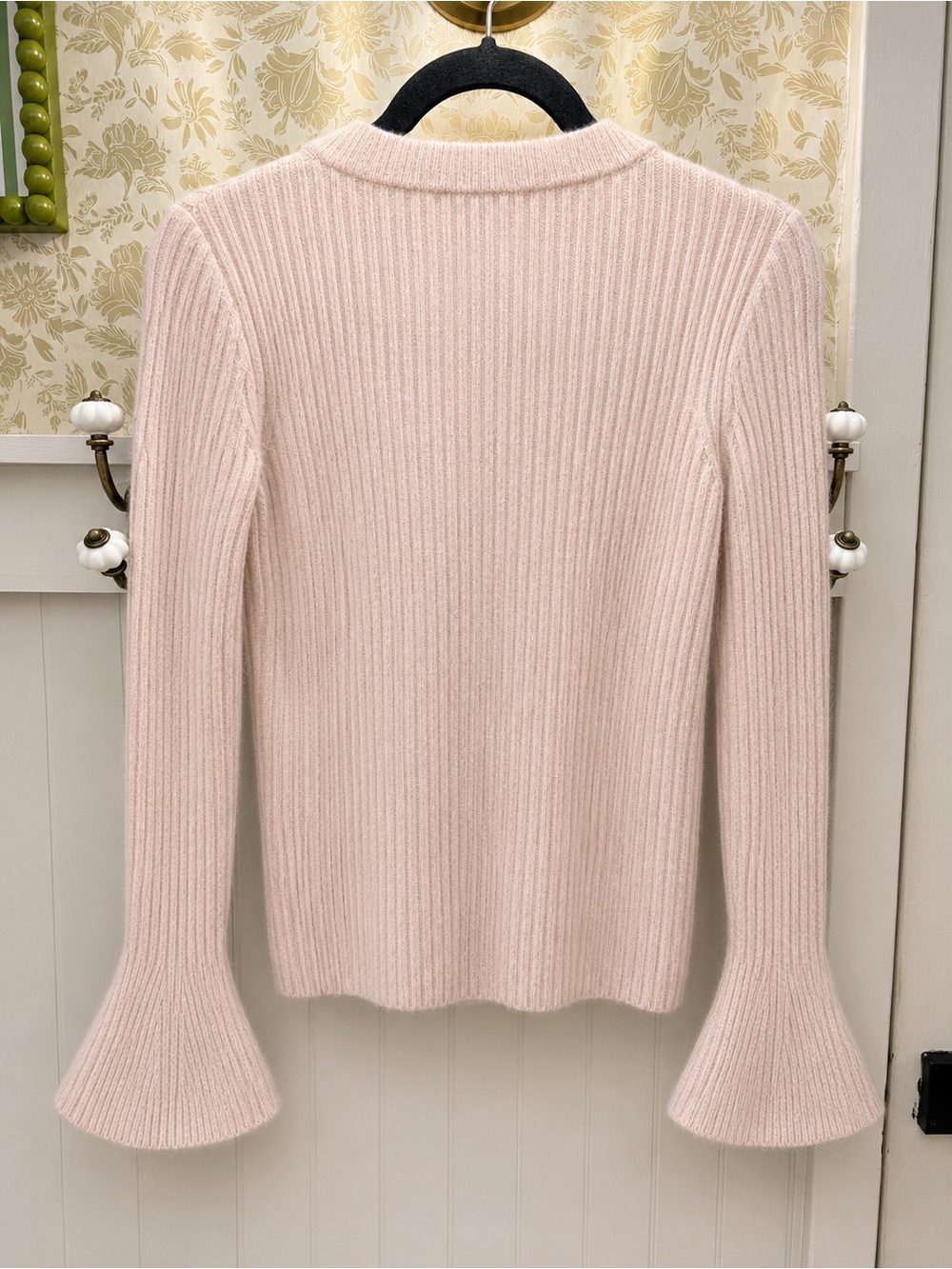 Madewell Dusty Pink Ribbed Bell-Sleeve Sweater XS - Picture 3 of 4